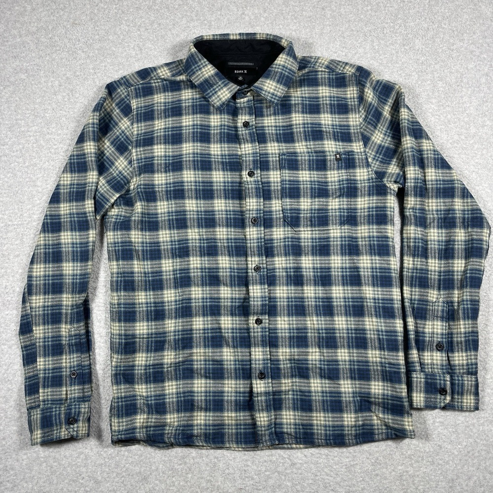 Roark Shirt Mens Medium Blue Crossroads Flannel Plaid 100% Organic Cotton Button